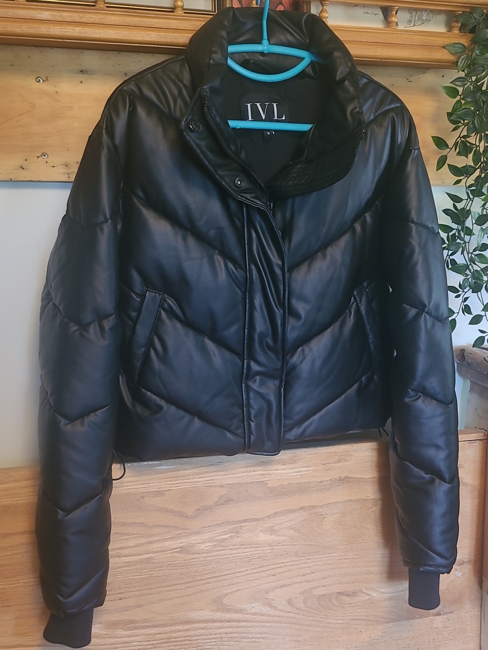 IVL Black Faux-Leather Puffer Jacket